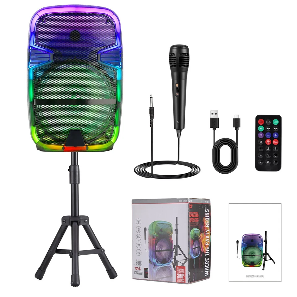 Portable Bluetooth Speaker 12" 15" SubWoofer Deep Bass Party Sound System w/Mic - Image 3 of 4