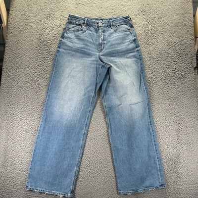American Eagle Outfitters Jeans Women 14 Blue Cotton Denim Straight Baggy Curvy