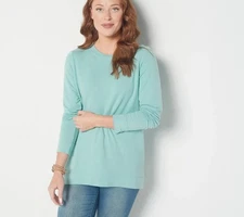 Denim & Co Comfort Zone Soft Blend French Terry Sweatshirt-Seafoam-Large-A453572