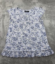 LAUREN Ralph Lauren Womens Size Medium Cotton Blue Floral Ruffled Nightgown
