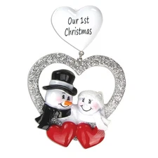 Wedding Love Couple Hearts Just Got Married Personalized Christmas Tree Ornament