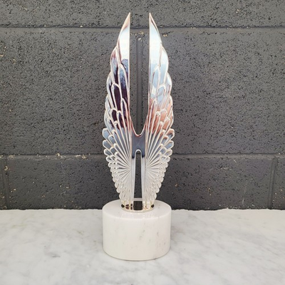 #ad Hermes Creative Award Trophy Display Statue Vertical Metal Wings Marble Base 12quot; $198.00