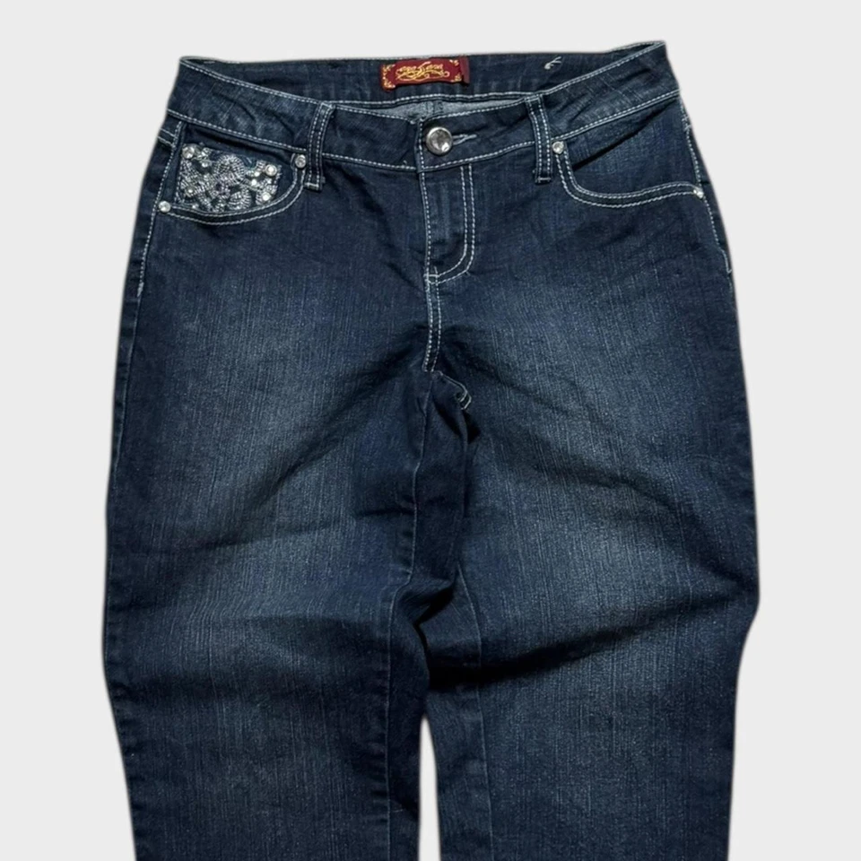 Pantalones Cortos De Colección Y2K Bordados Para Mujer Azul Marino Denim Calce Ajustado Talla 28 Cintura Foto 4 de 4