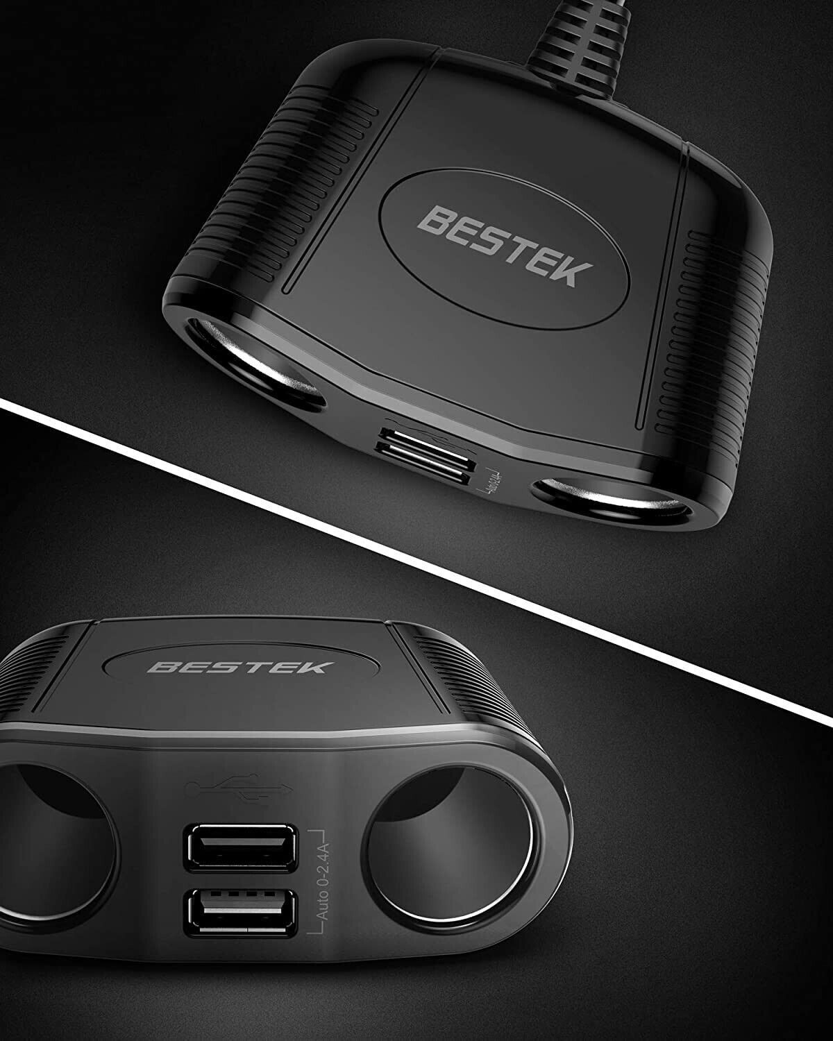BESTEK 150W 2-Socket Car Cigarette Lighter Splitter Power Adapter DC Outlet