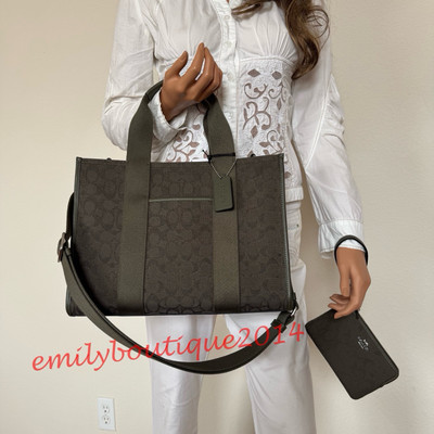 バッグ Coach Leather Shoulder Bag NWT Coach CY368 Smith Tote Bag In Signature Jacquard Olive Drab