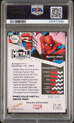 2024 Marvel Metal Avengers Spider-Man Red PMG /100 Precious Metal Gems PSA 8 ! - Picture 2 of 2