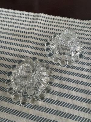 Set Of 2 Vintage Anchor Hocking Clear Glass Taper Candle Holders