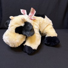 Dan Dee COW Collectors Plush 11" Bull Horned w/ Plaid Bow Black Cream