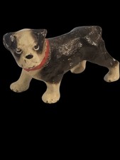 Antique Hubley Style Cast Iron Boston Terrier Dog Miniature Figurine Red Collar