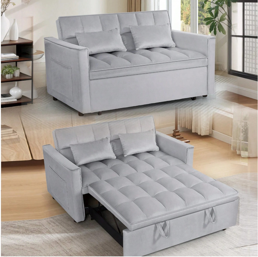 3 In 1 Convertible Sleeper Sofa Bed, Futon Couches For Living Room With Side Poc
