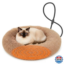 Heated Cat Bed for Indoor Cats, 23-inch Cozy Donut with USB Power, Adjustable Te