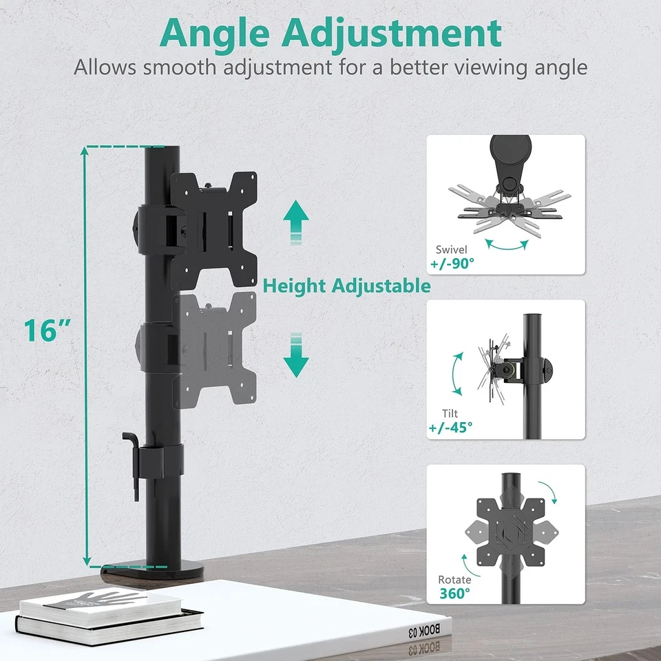 Single Monitor Desk Mount Fully Adjustable Stand for Screens Up to 32" Black - Image 3 of 4