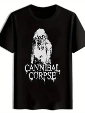 Men'S "Cannibal Corpse" Skull Graphic T-Shirt - Black Casual Summer Tee with Dis