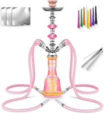 Hookah Set 4 Hose 21'' Shisha Hookah Set with Everything - Glass Shisha Vase, Di