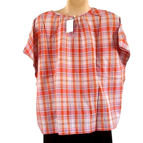 Madewell Women's Red June Hero Plaid Shirred-Neck Short-Sleeve Top size Small - Picture 3 of 8