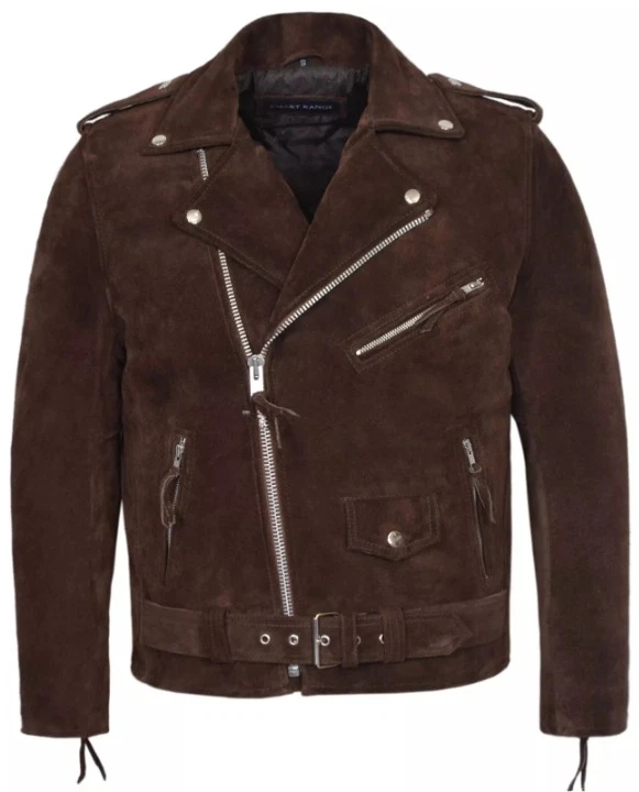 New Men's Brown Suede Leather Jacket Biker Motorcycle Cafe Racer Coat Jacket