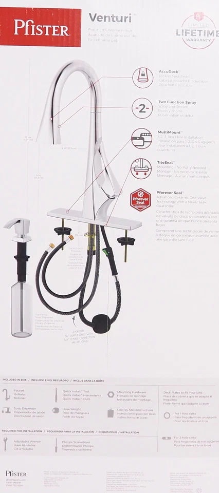 Grifo de cocina Pfister Venturi con rociador extraíble y dispensador de jabón SELLADO Foto 4 de 4