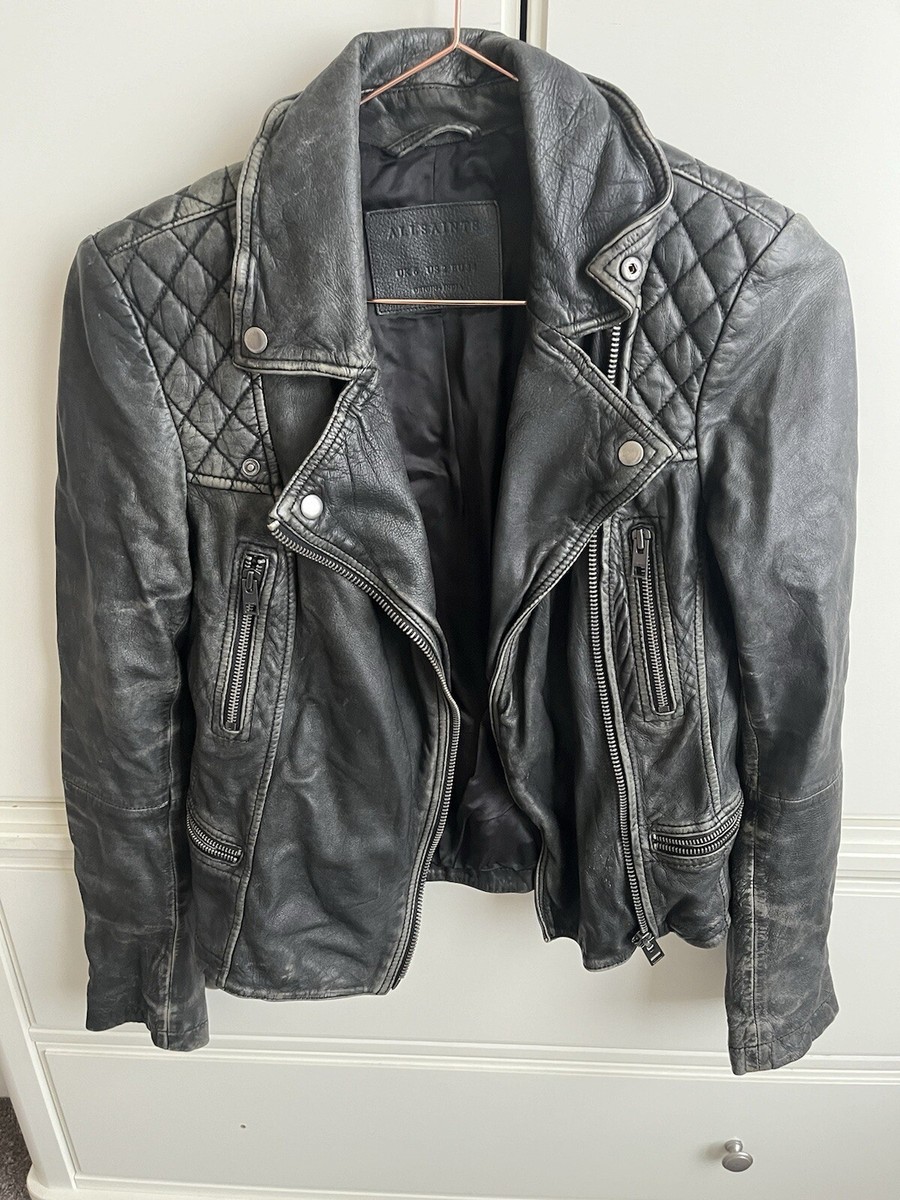 All saints Cargo Leather Biker Jacket Distressed UK