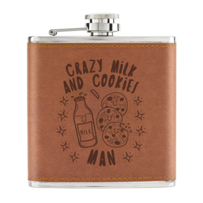 Crazy Milk And Cookies Man Stars 6 Unzen PU Leder Flachmann hellbraun lustig Schokolade