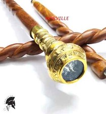 Antique Nautical Wooden Walking Stick Wooden Cane with Brass Compass handle