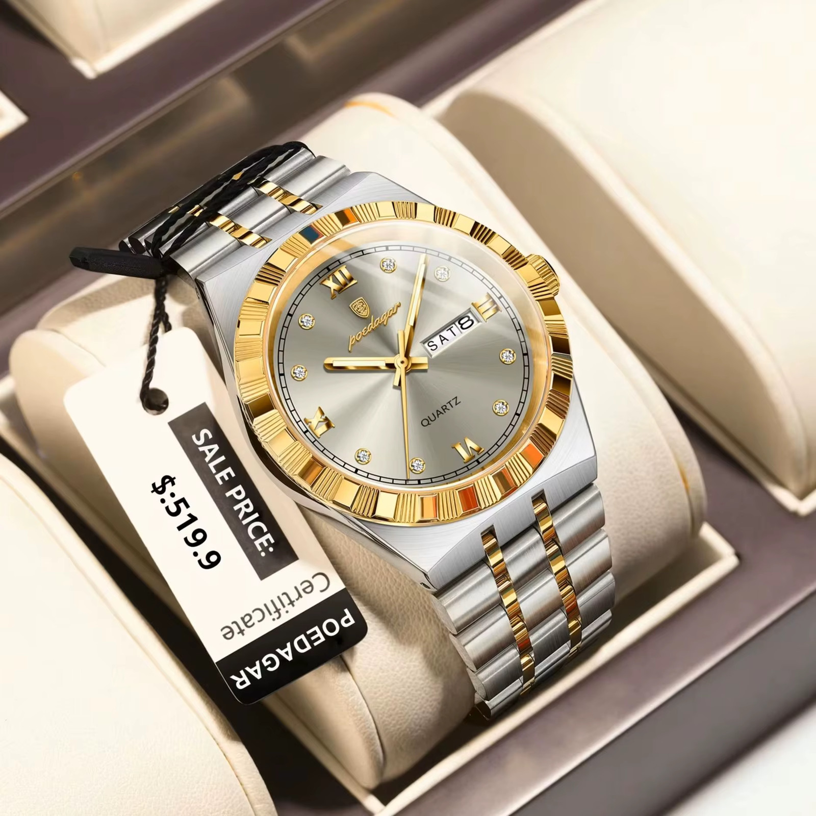 Montre pour hommes étanche à double calendrier et cadran lisible