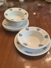 4 Royal Gustavsberg Blo Blom Ramekins Bakers & Saucers. Chelsea Grape Sprig Blue