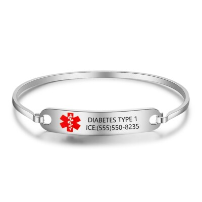Custom Engraved Women's Stainless Steel Medical ID Bracelet Star of Life