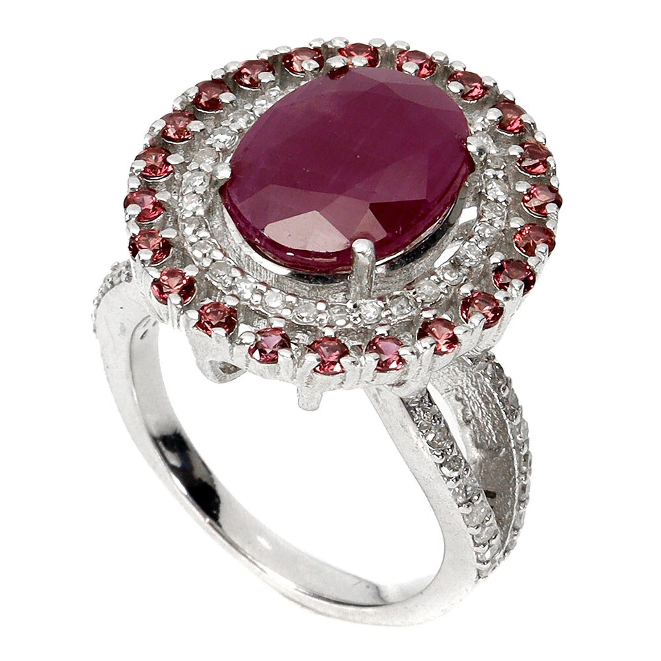 925 Sterling Silver Ring Ruby 6.3ct Diamond 58p Sapphire Gemstone Handmade - Image 2 of 4