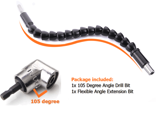 Right Angle Drill Adapter Flexible EXTENSION Bits 1/4" Hex Shank Hard Extensions - Picture 2 of 27