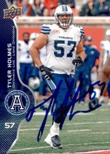 Tyler Holmes Signed 2017 Upper Deck CFL Football card Toronto Argonauts