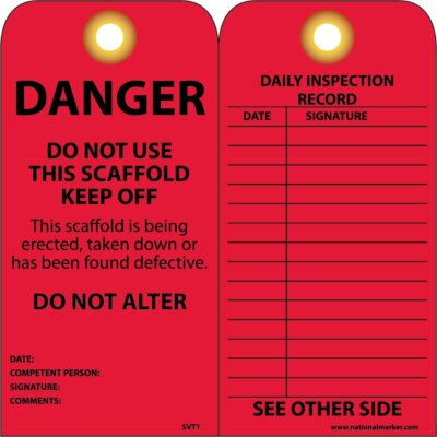 NMC SVT1 DANGER DO NOT USE THIS SCAFFOLD KEEP OFF DO NOT ALTER Tag Pack ...