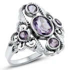 GENUINE AMETHYST 925 STERLING SILVER VICTORIAN DESIGN ANTIQUE STYLE RING    #560