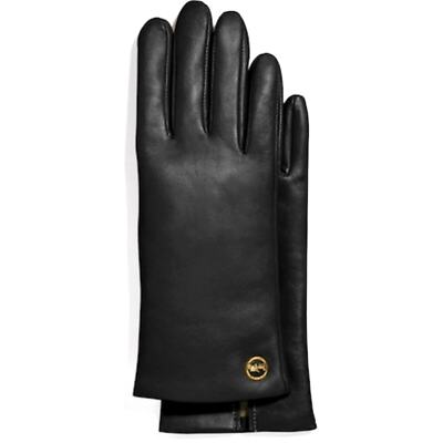 COACH SMOOTH BLACK LEATHER TECH GLOVES HORSE & CARRIAGE PLAQUE SIZE 6.5 OR 7 NEW
