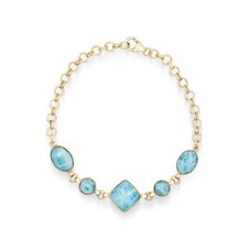 Gold Plated 925 Sterling Silver Natural Dominican Larimar Bracelet  Jewelry GIFT