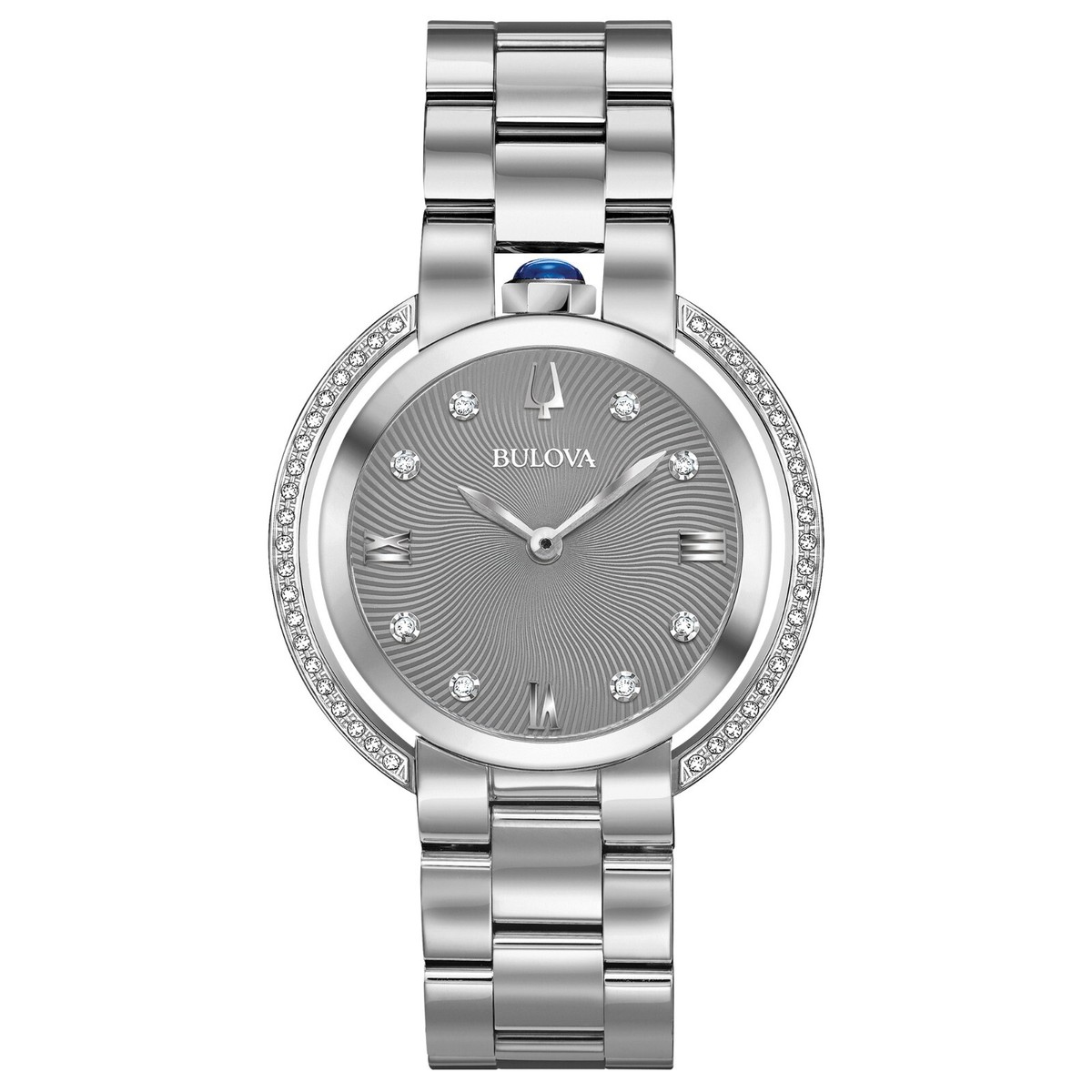 Bulova Rubaiyat Women's Watch - Stainless Steel, Black Leather, 36 Diamonds (Model: 96R217) - View #8