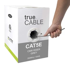 Cat5E Riser (CMR), 1000Ft, Gray, 24AWG 4 Pair Solid Bare Copper, 350Mhz, Poe++ (