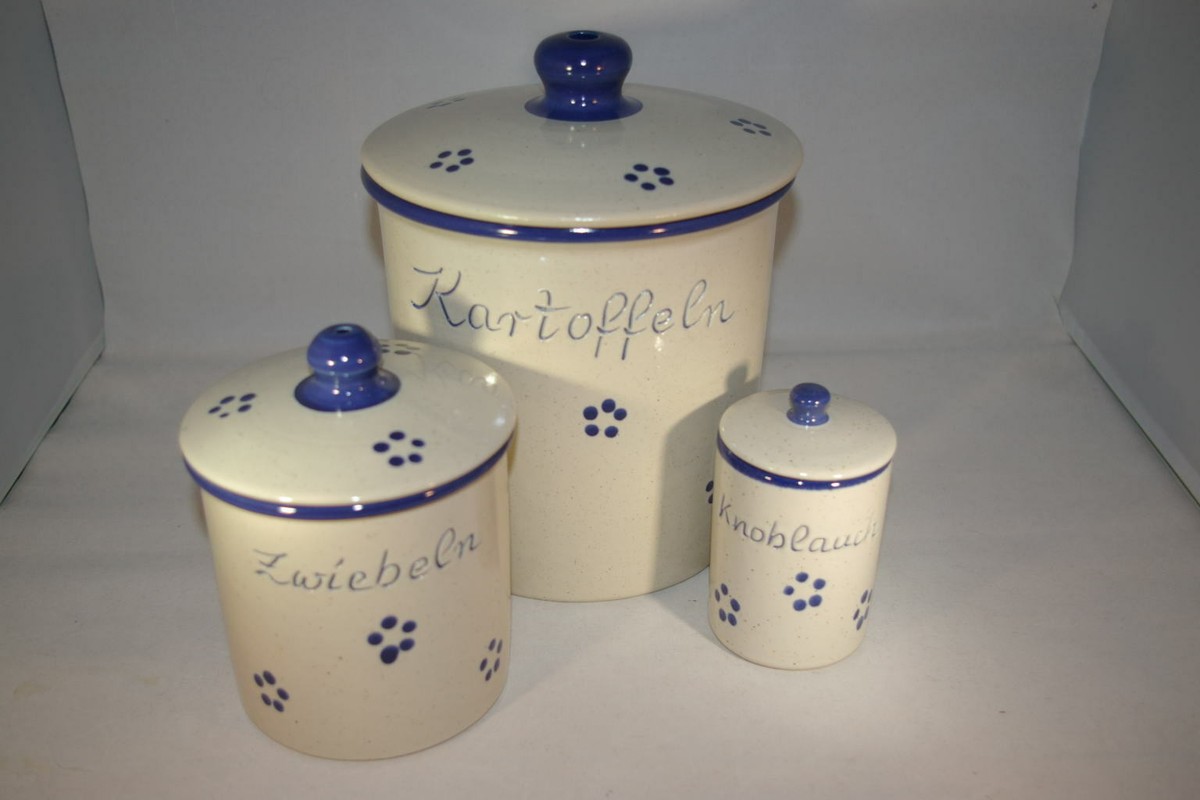 Set Weiss Matt Kartoffel Zwiebel Knobi Grade Ohne Henkel - Keramik