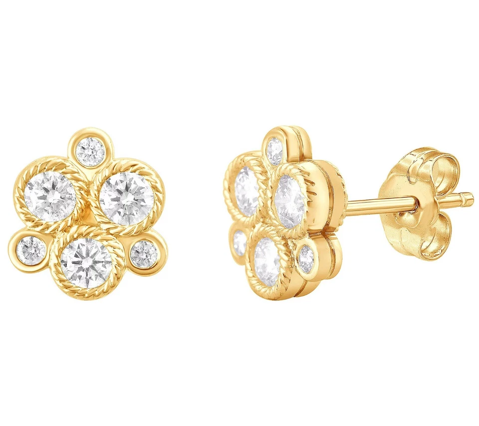 Judith Ripka 14K Yellow Gold 1/2 CTW Diamond Flower Earring for Women - Image 3 of 3