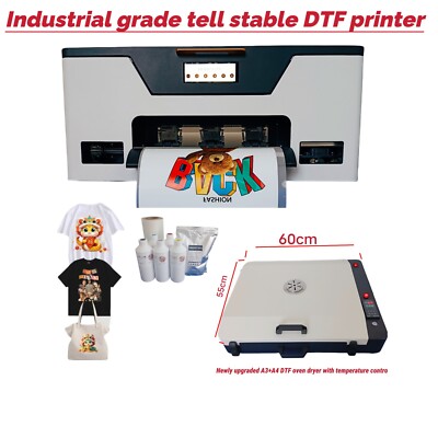 NEW A3+ DTF Printer With DTF Oven and 1 set ink ,1 roll film,1kg powder