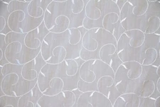 55" Winter White Vine Embroidered Crushed Voile Sheer Fabric - By the Yard