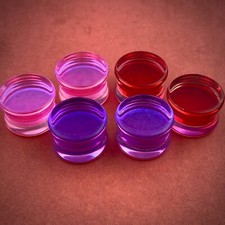 Set Of 3 Pairs Double Flare Iridescent Glass Plugs Bp-028 Gauges Tunnels