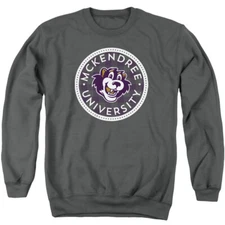 McKendree Adult Crewneck Sweatshirt Plaid Badge, Charcoal, S-3XL