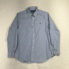 Ralph Lauren Mens Large Stretch Cotton Long Sleeve Button Up Blue Plaid