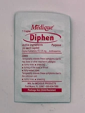 10 DIPHEN ANTIHISTAMINE CAPLETS PACKETS 25 MG  FIRST AID SURVIVAL EMERGENCY KIT