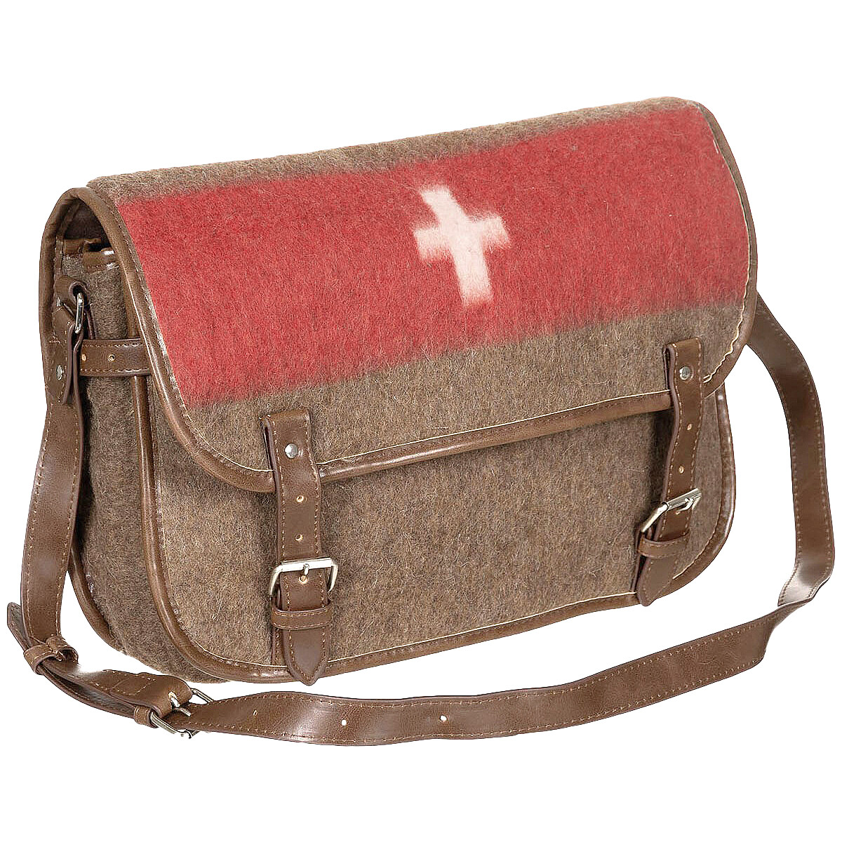 Pure Trash Swiss Shoulder Bag Faux Leather Straps Crossbody Vintage Army Brown