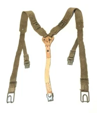 VINTAGE CZECH ARMY Y STRAP SUSPENDERS LEATHER CANVAS COMBAT LOAD BELT RIG SYSTEM