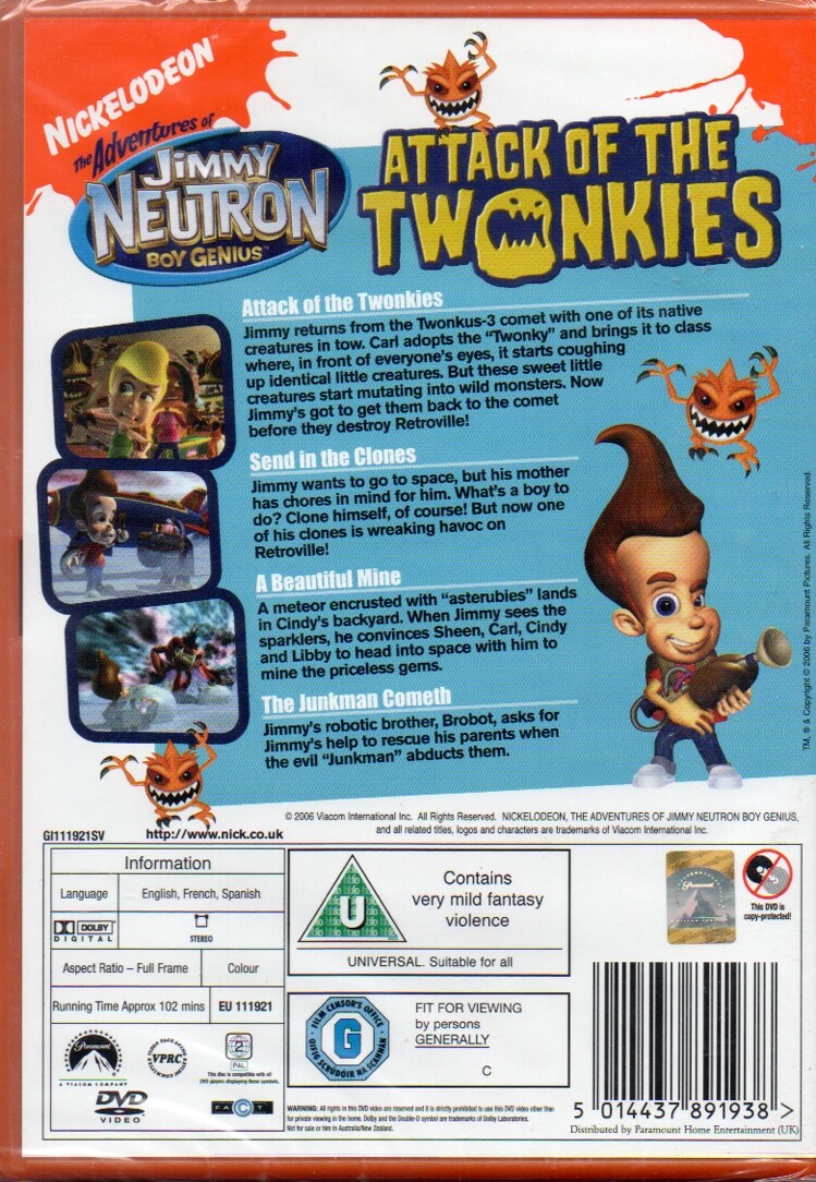 Jimmy Neutron - Attack Of The Twonkies DVD - Region 2 - New