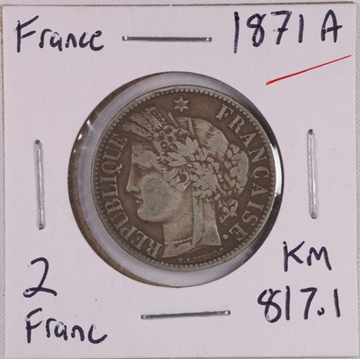 1871-A France 2 Francs Ceres Head Silver 0.835 Coin Km# 817.1 | eBay