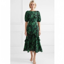 RIXO Cheryl Cuba Palm Silk Maxi Dress XXS Green