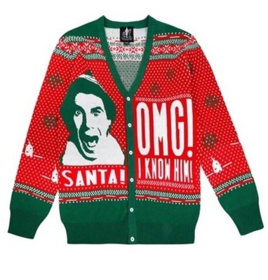 NWT Buddy The Elf Ugly Funny Christmas Cardigan Sweater OMG I KNOW HIM Sz Small